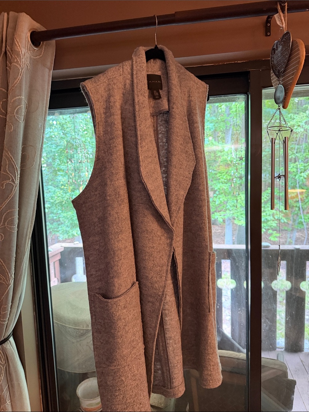Tahari Gray Sleeveless Open-Front Shawl Collar Cardigan